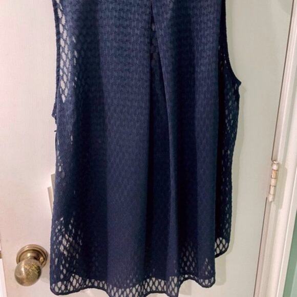 L'Agence Womens Navy Blue Tie Neck Lace V Neck Sleeveless Sheer Blouse L - Picture 6 of 8